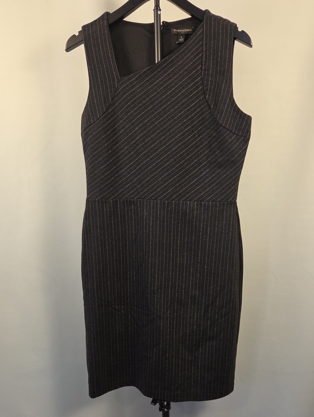 Banana Republic Black Pinstripe One-Shoulder Sheath Dress